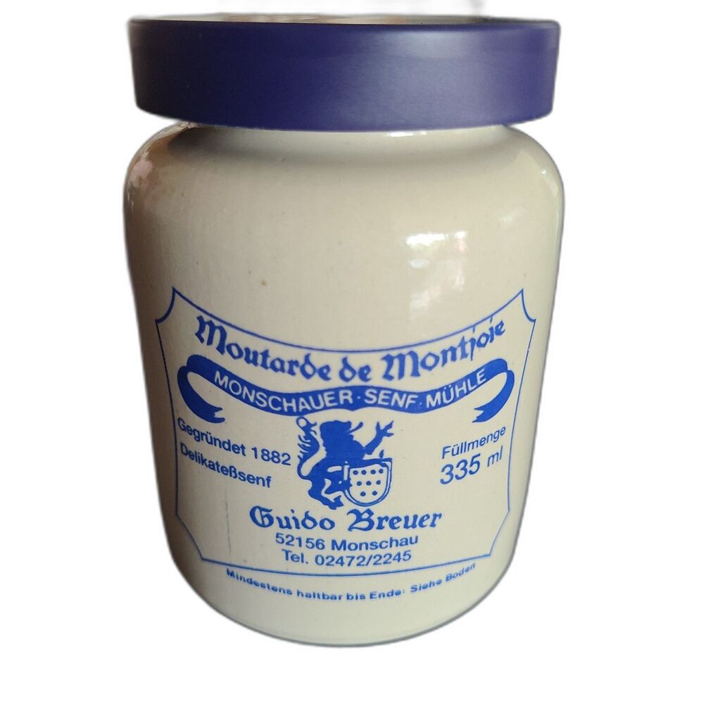 Vintage Moutarde de Montjoie Ceramic Stoneware Mustard Crock With Lid Germany